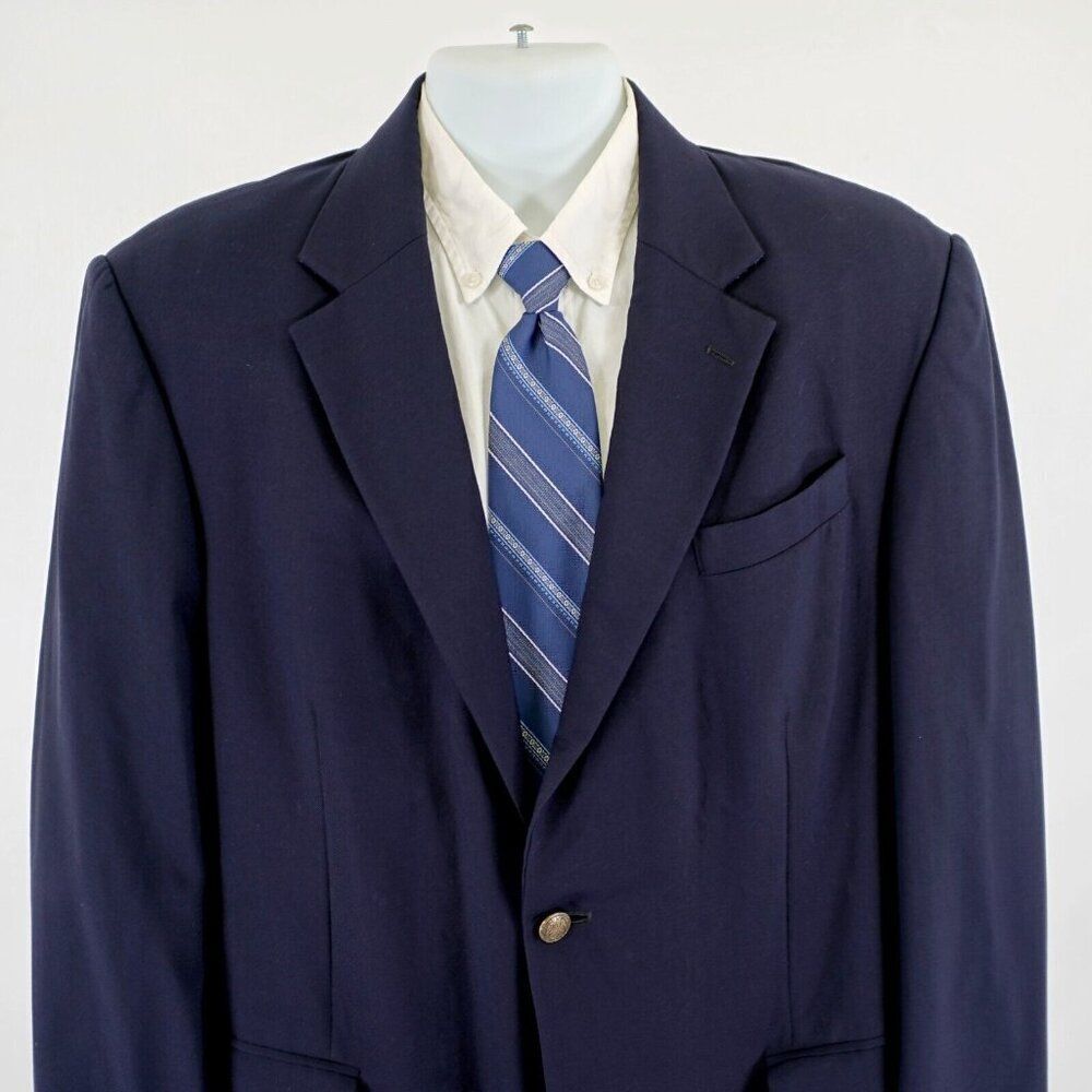Oscar De La Renta Blue Wool 2 Bronze Button Blazer 42L / Slim 44L